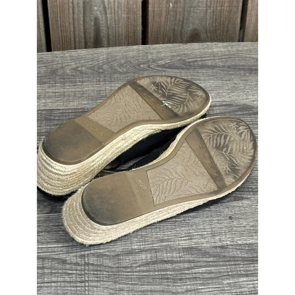 LifeStride Socialite Womens Black Espadrille Wedge Sandals Peep Toe Slingback 7M